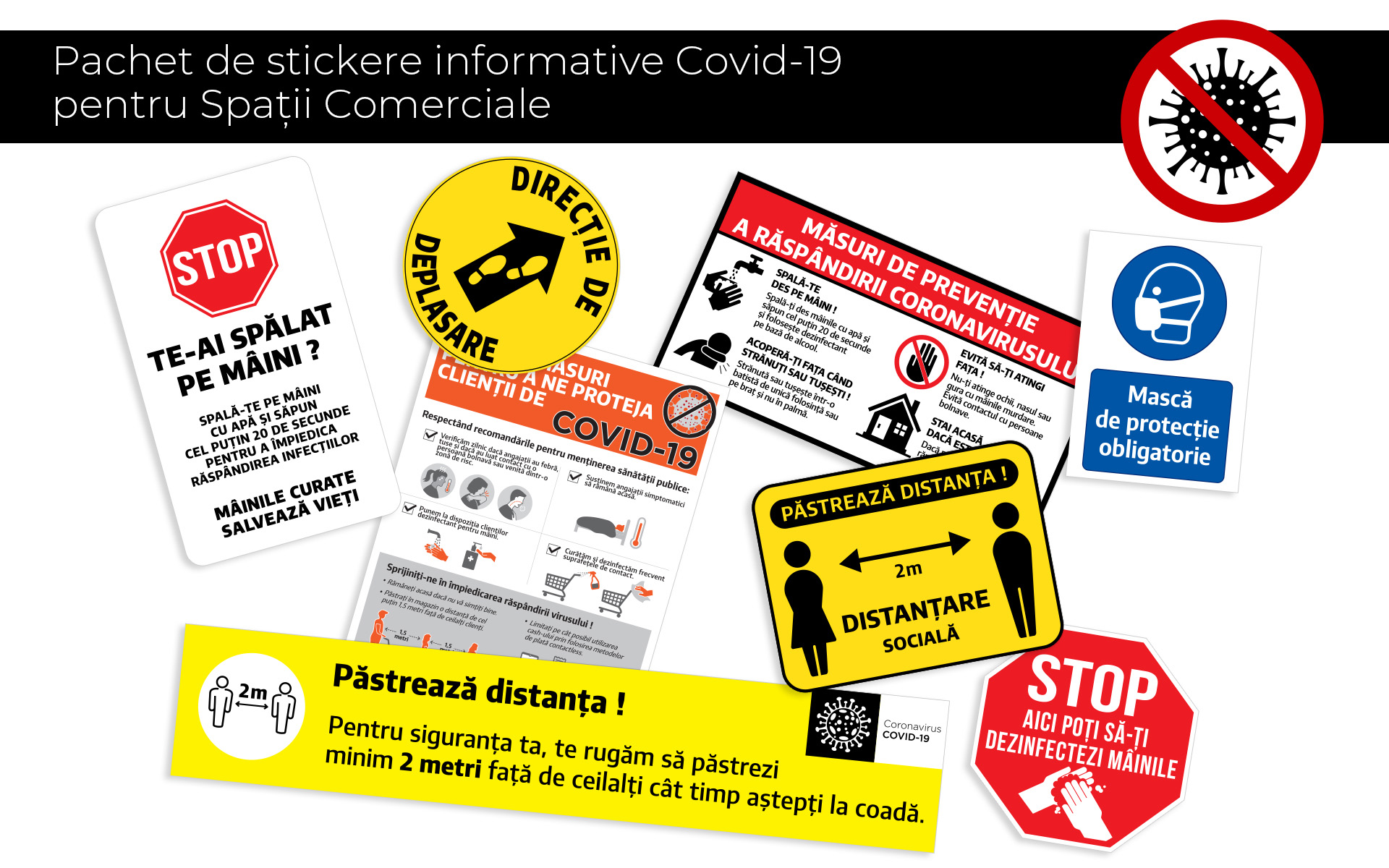 Pachet de stickere informative Covid-19 pentru spatii comerciale